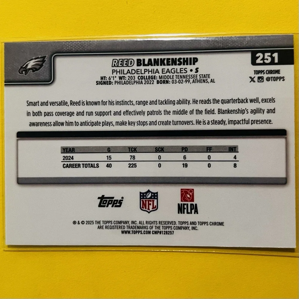 2025 Topps Chrome NFL Football Reed Blankenship Raywave‎ Refractor #251 Eagles